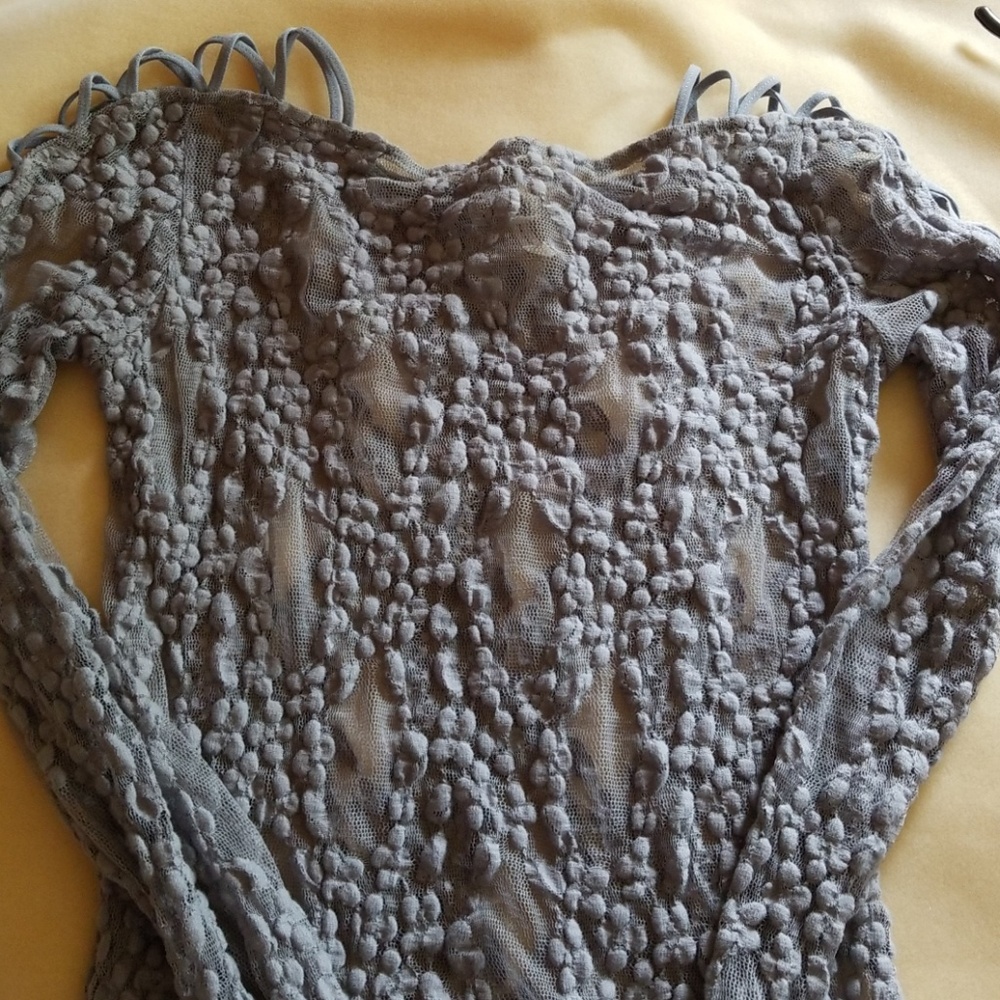 Lace, sheer lilac fitted long sleeve